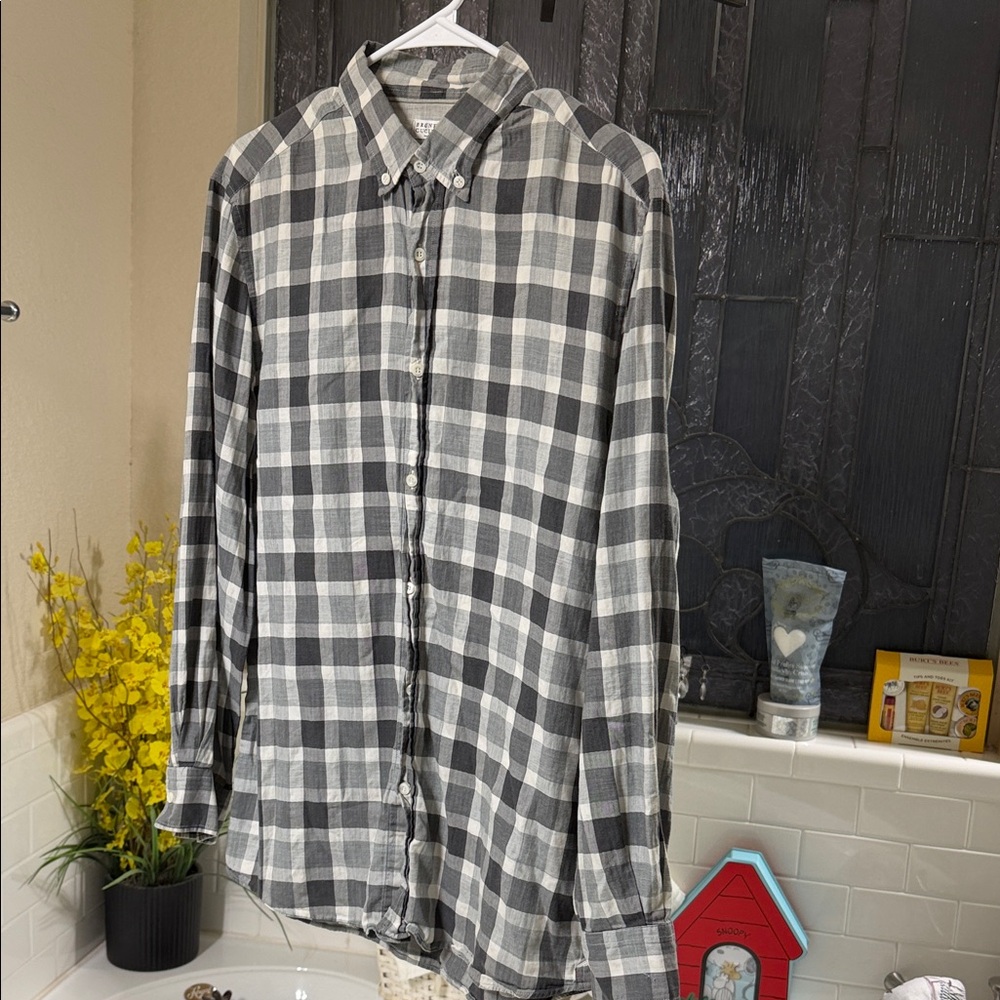 Brunello Cucinelli Black and White Plaid Button-Down Shirt